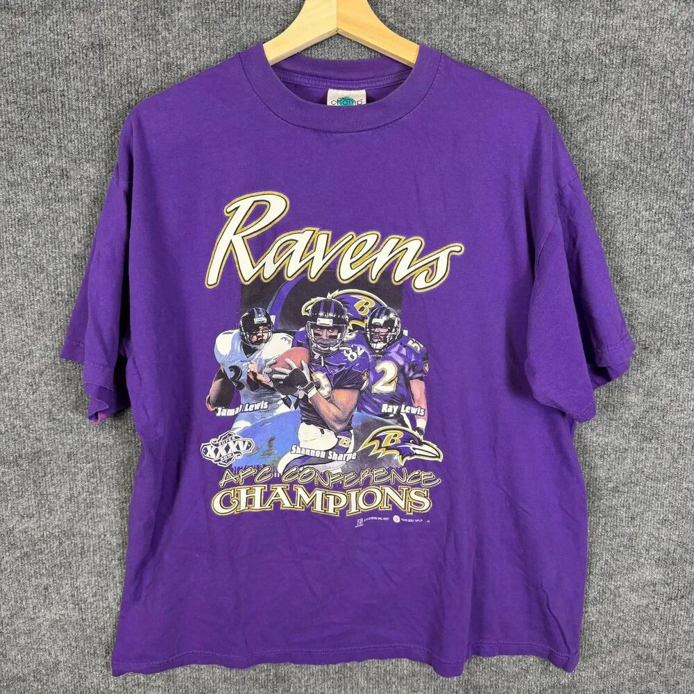 Vintage 2001 Baltimore Ravens AFC Champions T Shirt Mens XL Ray Lewis Purple